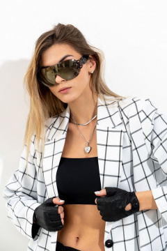 Жакет с центральной застежкой на пуговицы и карманами Luna 150 белый_клетка - фото 4