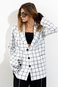 Жакет с центральной застежкой на пуговицы и карманами Luna 150 белый_клетка - фото 1