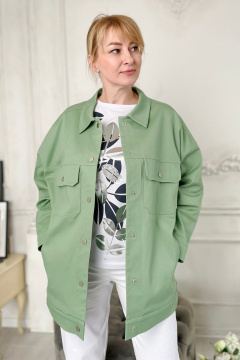 Джинсовая куртка с накладными карманами и кокеткой Rumoda 2193 зеленый - фото 2