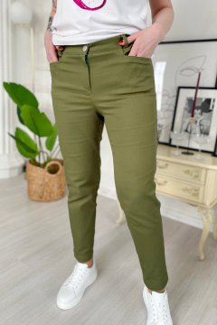 Брюки из хлопкового джинса с высокой посадкой Rumoda 2194 хаки - фото 4