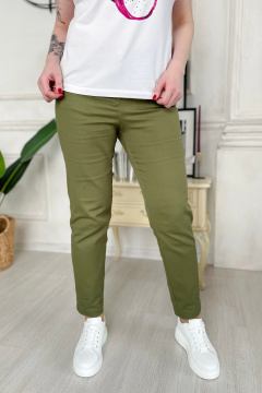 Брюки из хлопкового джинса с высокой посадкой Rumoda 2194 хаки - фото 3