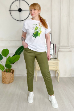 Брюки из хлопкового джинса с высокой посадкой Rumoda 2194 хаки - фото 1