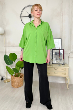 Блуза с накладным карманом и спущенным плечом Rumoda 2197 салатовый - фото 4