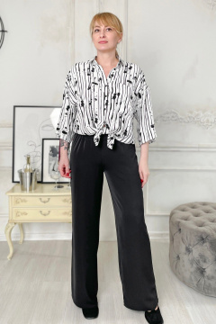 Черные прямые брюки из текстиля с резинкой на поясе Rumoda 2133 - фото 2