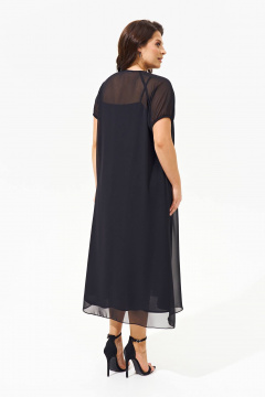 Платье А-силуэта из шифона с декоративной капелькой, летнее IVA 1586 черный - фото 4