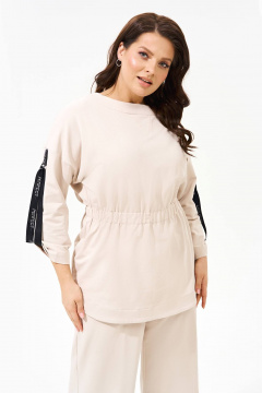 Бежевый костюм из футера, джемпер и брюки, комфортный стиль IVA 1574 бежевый - фото 2