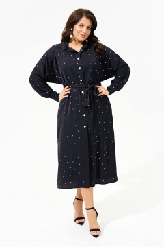 Платье-рубашка из текстиля с пышными рукавами, летняя модель IVA 1572 синий - фото 1