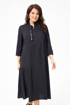 Платье из хлопкового поплина с воланами, летняя свободная модель IVA 1571 черный - фото 2