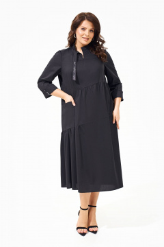 Платье из хлопкового поплина с воланами, летняя свободная модель IVA 1571 черный - фото 1