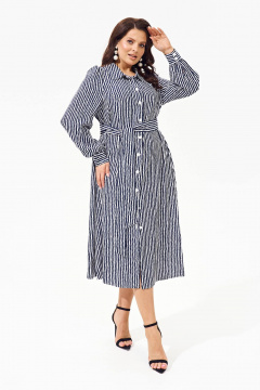 Платье-рубашка из вискозы с карманами и поясом IVA 1560 синий - фото 1