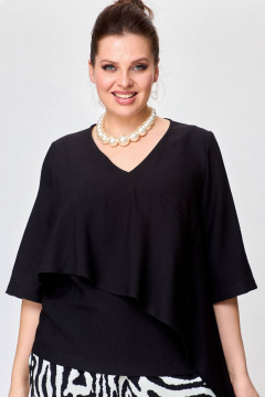 Легкая вискозная блуза с жатым эффектом SOVA 11217 черный - фото 2