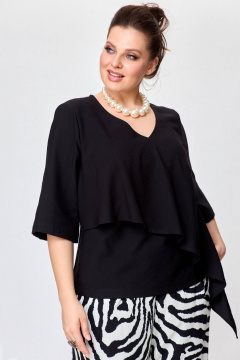 Легкая вискозная блуза с жатым эффектом SOVA 11217 черный - фото 3