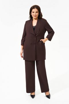 Костюм женский коричневый из текстиля с шалью и карманами IVA 1457 шоколадный - фото 1