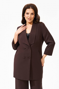 Костюм женский коричневый из текстиля с шалью и карманами IVA 1457 шоколадный - фото 2