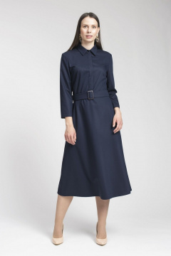 Платье отрезное по талии из вискозы с поясом и рукавом 3/4 FASHION CENTRE Пв-3348 синий - фото 1