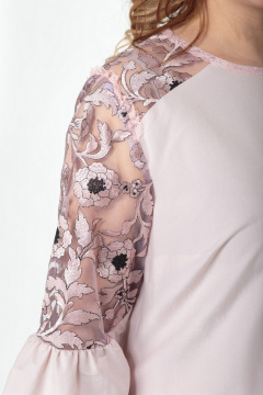 Блуза кружевная из тонкой ткани с кружевными кокетками Anelli 845 пудра_нюд - фото 4
