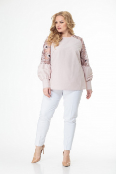 Блуза кружевная из тонкой ткани с кружевными кокетками Anelli 845 пудра_нюд - фото 3