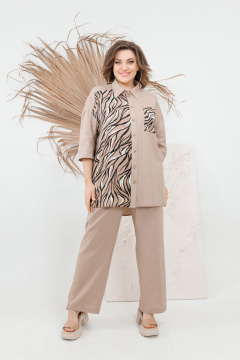 Льняной костюм Блуза и Брюки на каждый день дляOffice OVERYOU М101 бежевый - фото 4