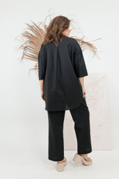 Льняной костюм Блуза и Брюки с классическим стилем OVERYOU М101-1 черный - фото 2