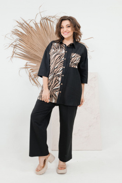 Льняной костюм Блуза и Брюки с классическим стилем OVERYOU М101-1 черный - фото 3