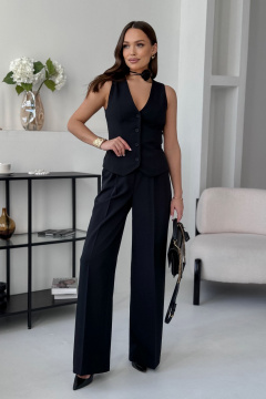 Деловой костюм Жакет, Жилет и Брюки классического силуэта Dilana VIP 1993 черный - фото 2