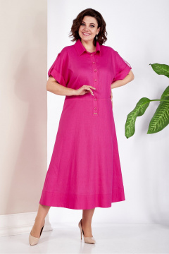 Льняное платье с полусолнцем и пуговицами на линию талии AVA fashion М-048 - фото 3