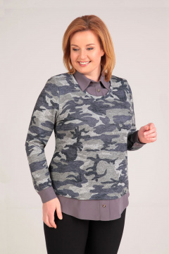 Удлиненная блуза из трикотажа с карманами и разрезами Таир-Гранд 62297 серый - фото 1