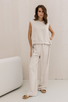 Блуза и брюки демисезонный комплект свободного силуэта из льна DAVA 2207 беж - фото 4