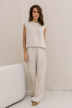 Блуза и брюки демисезонный комплект свободного силуэта из льна DAVA 2207 беж - фото 1