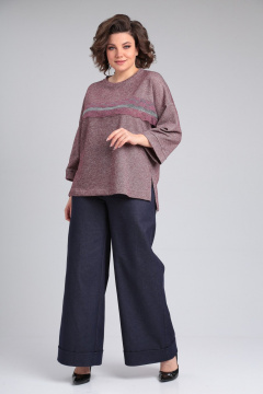 Демисезонный красный трикотажный хлопковый джемпер с кружевом Michel chic 783 бордо - фото 4