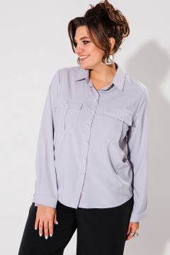 Деловая блуза свободного силуэта с накладными карманами Anelli 812 серый - фото 5