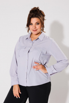 Деловая блуза свободного силуэта с накладными карманами Anelli 812 серый - фото 2