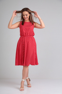 Летнее платье в стиле на каждый день с ремнем Lady Line 544 красный - фото 4