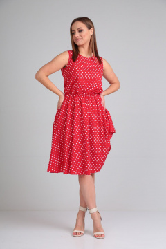 Летнее платье в стиле на каждый день с ремнем Lady Line 544 красный - фото 3