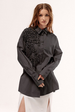 Оверсайз рубашка с рюшами и кокеткой из текстиля FLAIM 1045.02 черный - фото 5