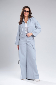 Джинсовый костюм с укороченным жакетом и брюками свободного силуэта DOGGI 2933 голубой - фото 1