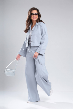 Джинсовый костюм с укороченным жакетом и брюками свободного силуэта DOGGI 2933 голубой - фото 2