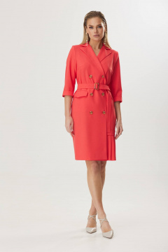 Демисезонное платье с складками и яркими элементами Твой имидж 1800 коралл - фото 1
