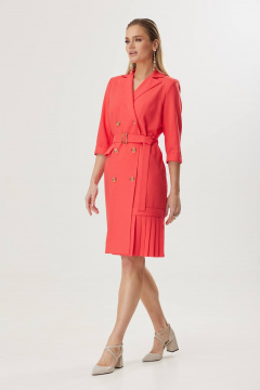 Демисезонное платье с складками и яркими элементами Твой имидж 1800 коралл - фото 3
