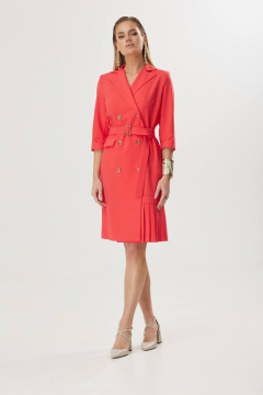 Демисезонное платье с складками и яркими элементами Твой имидж 1800 коралл - фото 2