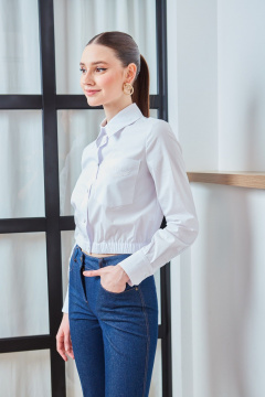 Белая хлопковая блузка с рубашечным воротником и вышитым карманом DAVYDOV 6387 - фото 1