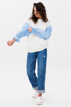 Демисезонный свободный джемпер из футера и блузочной ткани HIT 2019 белый,голубой - фото 5