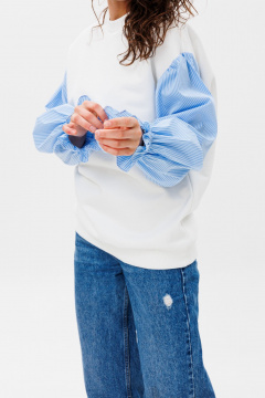 Демисезонный свободный джемпер из футера и блузочной ткани HIT 2019 белый,голубой - фото 4