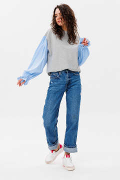 Демисезонный свободный джемпер из трикотажа и текстиля HIT 2019 серый,голубой - фото 3