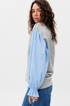 Демисезонный свободный джемпер из трикотажа и текстиля HIT 2019 серый,голубой - фото 2