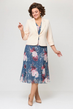 Демисезонный комплект из костюмной ткани: платье и жакет Slaviaelit 166 лазурно-серый+пудровый - фото 5