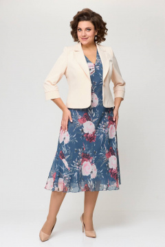 Демисезонный комплект из костюмной ткани: платье и жакет Slaviaelit 166 лазурно-серый+пудровый - фото 4