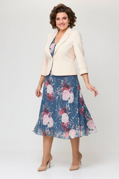 Демисезонный комплект из костюмной ткани: платье и жакет Slaviaelit 166 лазурно-серый+пудровый - фото 1