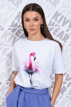 Белая футболка с длинным рукавом и завышенной горловиной для лета Kivviwear 4026.147 - фото 1