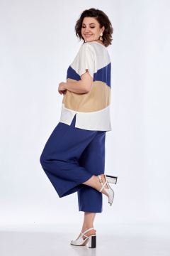 Летний комплект из блузы и кюлотов из вискозы с волнообразным кроем Диомант 1850 синий - фото 4